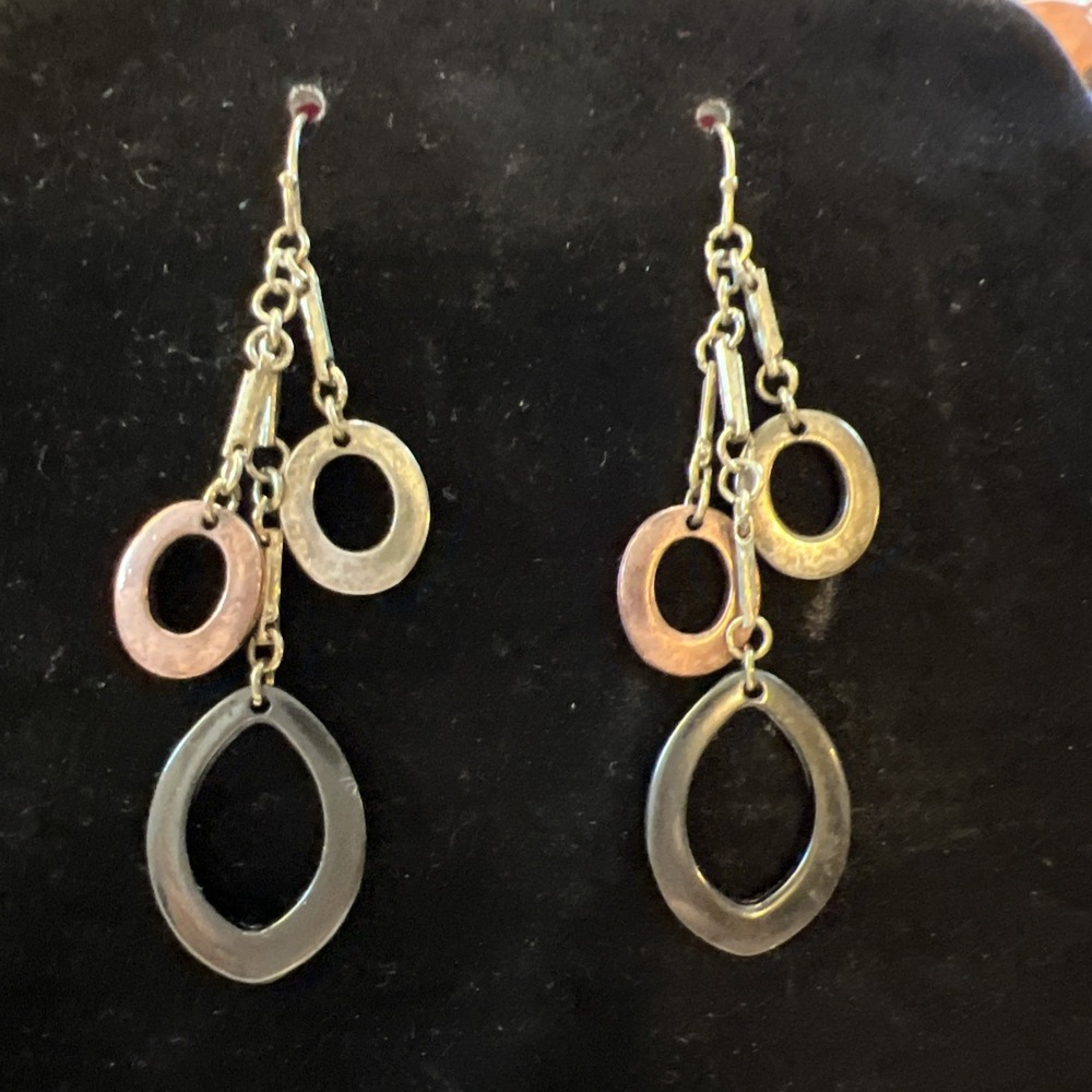 Dangling Earrings Mixed Metal Rings Pierced Earrings 3" Long